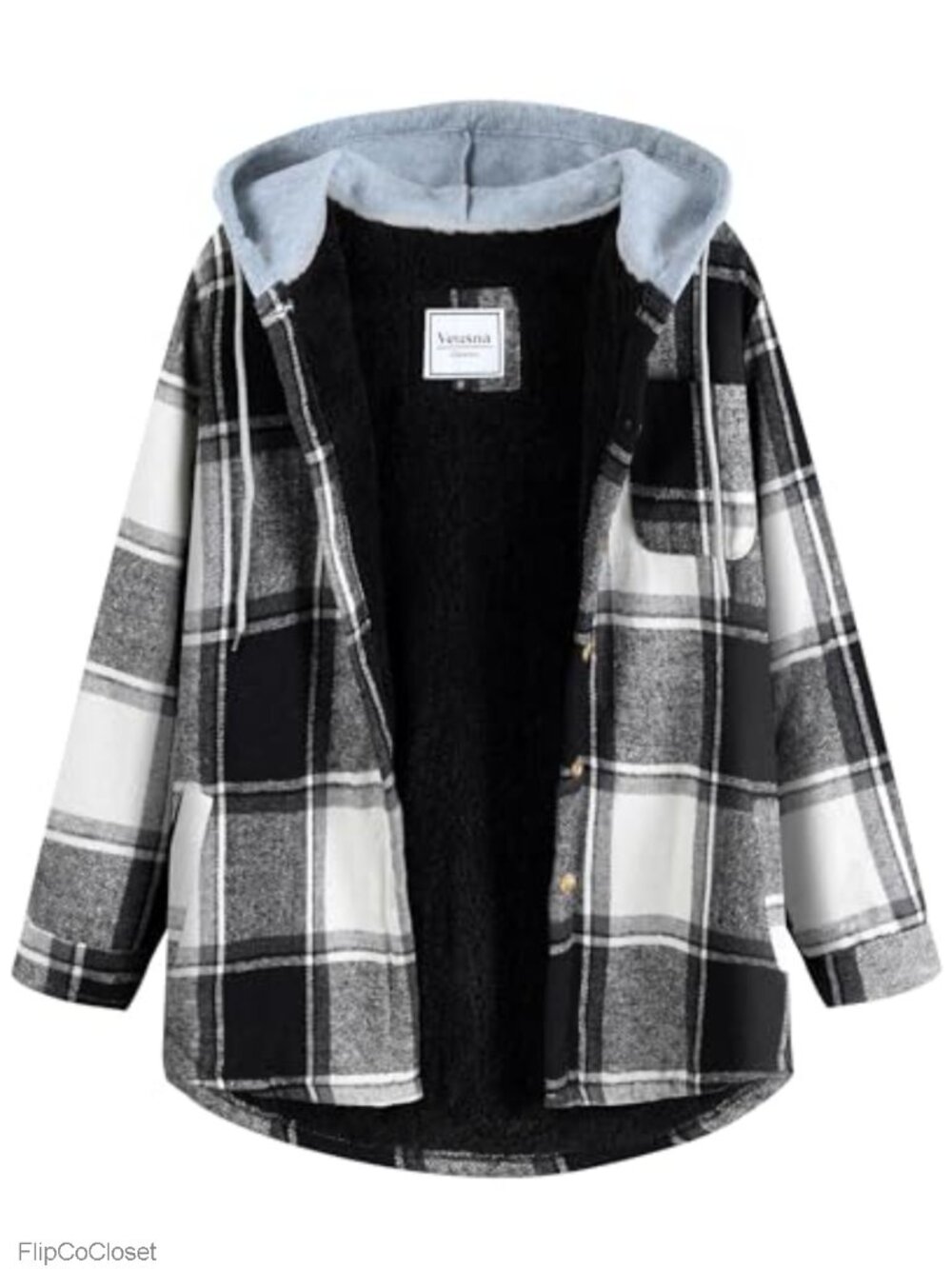Sherpa Lined Plaid Flannel Shacket Hooded Fleece Jacket